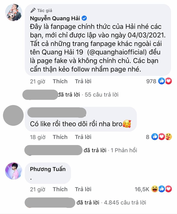 Quang Hải thông báo lập fanpage, có một người vô chấm 1 cái đã giật sạch spotlight với 16,5k lượt like - Ảnh 2. Quang Hải thông báo lập fanpage, có một người vô chấm 1 cái đã giật sạch spotlight với 16,5k lượt like - Ảnh 2.
