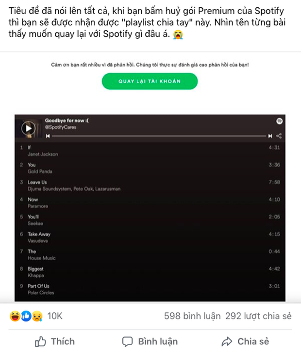 Cộng đồng mạng được phen cười rớt nước mắt với câu chuyện rời bỏ gói Premium của Spotify - Ảnh 1.