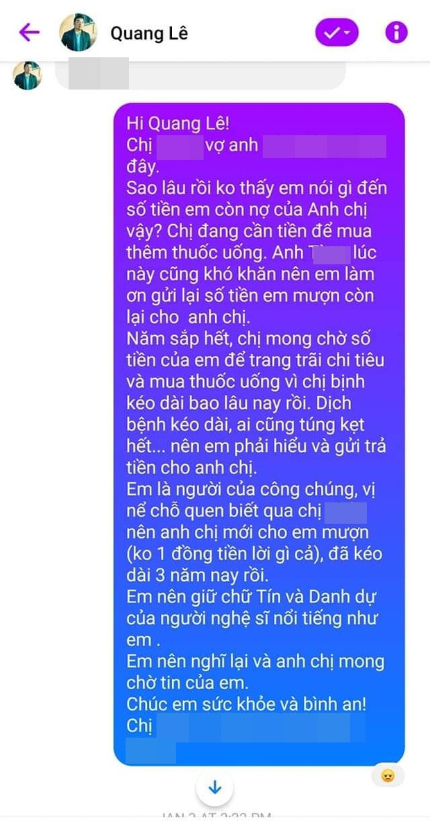 Quang Lê bị tố quỵt nợ hơn 100 triệu và ròng rã 2 năm không hồi đáp, giữa drama bỗng có động thái bất ngờ - Ảnh 3.