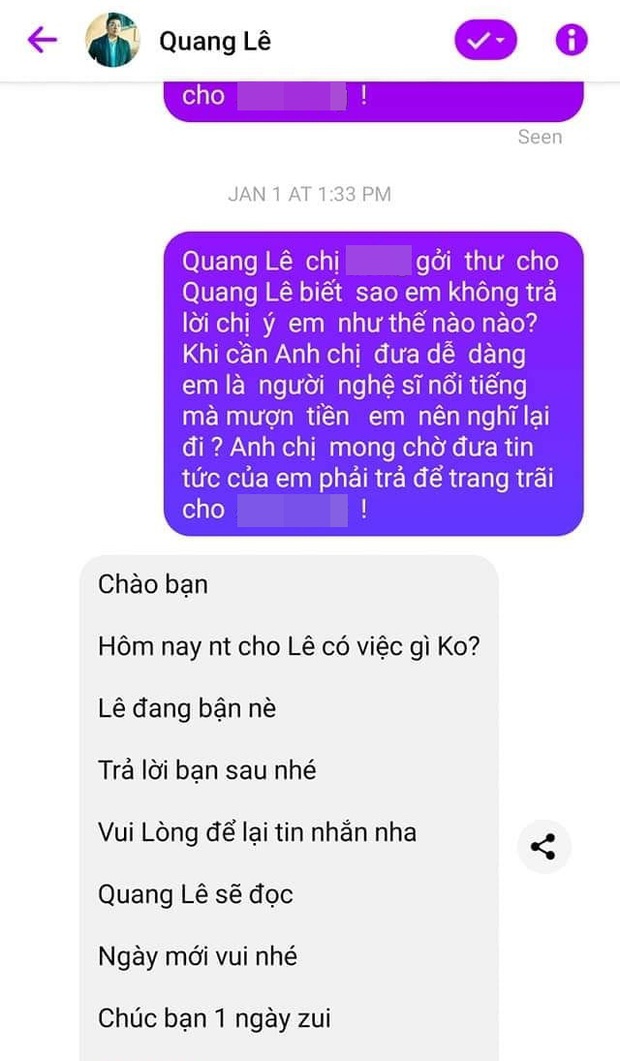 Quang Lê bị tố quỵt nợ hơn 100 triệu và ròng rã 2 năm không hồi đáp, giữa drama bỗng có động thái bất ngờ - Ảnh 5. Quang Lê bị tố quỵt nợ hơn 100 triệu và ròng rã 2 năm không hồi đáp, giữa drama bỗng có động thái bất ngờ - Ảnh 5.