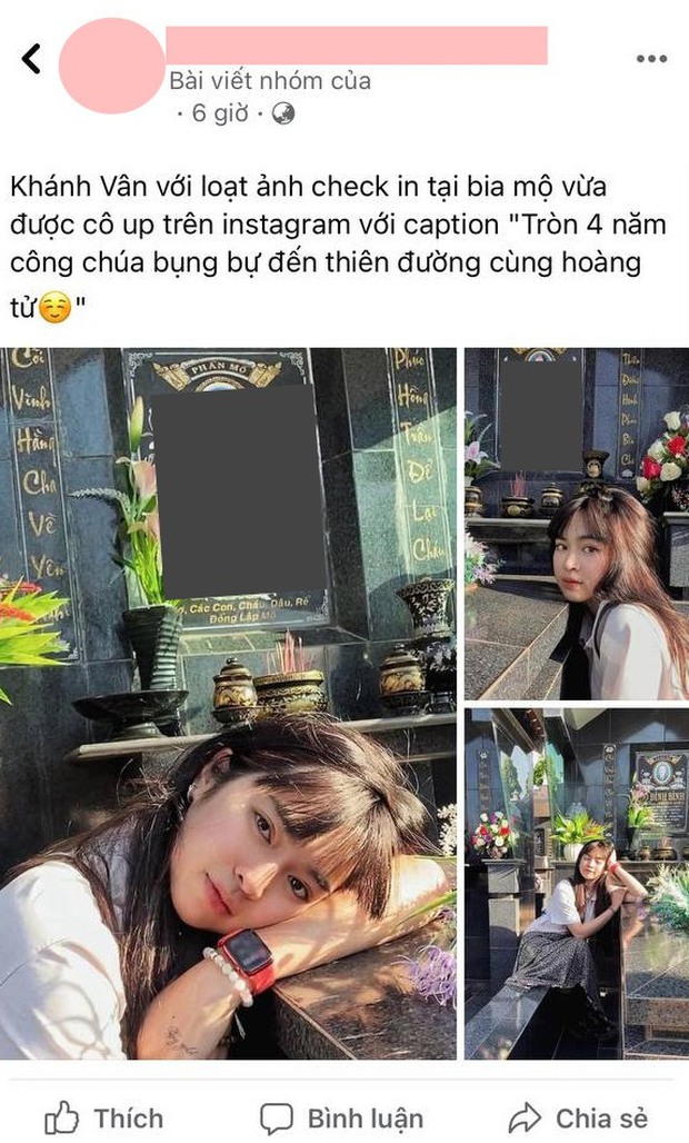 Gây tranh cãi vì loạt ảnh tạo dáng ở bia mộ người thân, Khánh Vân lên tiếng: Đã tham khảo ảnh nghệ sĩ đi tảo mộ - Ảnh 2. Gây tranh cãi vì loạt ảnh tạo dáng ở bia mộ người thân, Khánh Vân lên tiếng: Đã tham khảo ảnh nghệ sĩ đi tảo mộ - Ảnh 2.