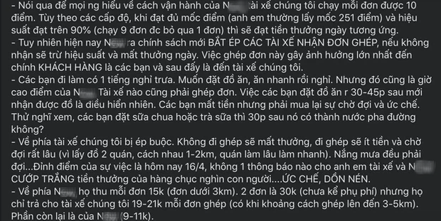 Một tài xế công nghệ kêu gọi khách hàng tẩy chay app giao đồ ăn N. vì ép tài xế ghép đơn, thiếu tôn trọng khách hàng và cướp trắng tiền thưởng - Ảnh 2. Một tài xế công nghệ kêu gọi khách hàng tẩy chay app giao đồ ăn N. vì ép tài xế ghép đơn, thiếu tôn trọng khách hàng và cướp trắng tiền thưởng - Ảnh 2.