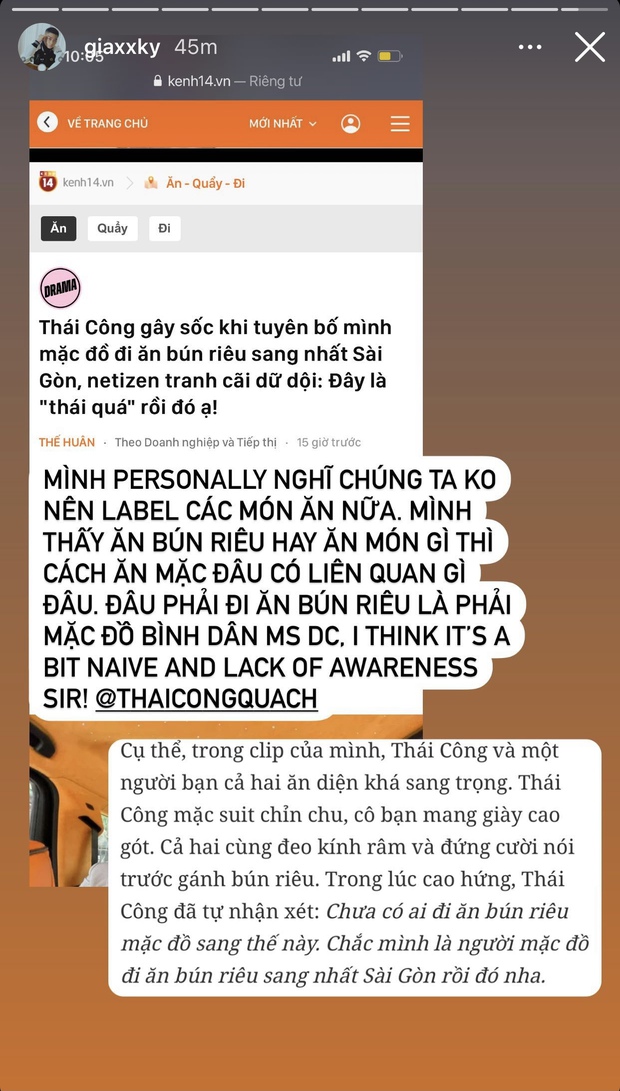 Thái Công nhận mặc đồ đi ăn bún riêu sang nhất Sài Gòn, Gia Kỳ gây tranh cãi khi nói thẳng: “Vậy là hơi ngây thơ và thiếu nhận thức đó chú ơi” - Ảnh 3.