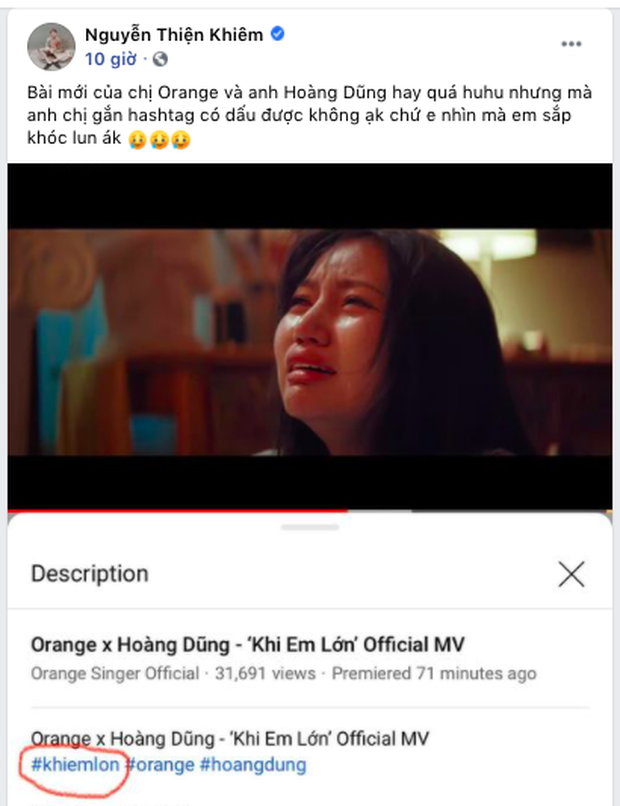 Orange - Hoàng Dũng tung MV Khi Em Lớn nhưng không lường được sự phong phú của tiếng Việt lại cho ra hashtag nhạy cảm cỡ này - Ảnh 3.