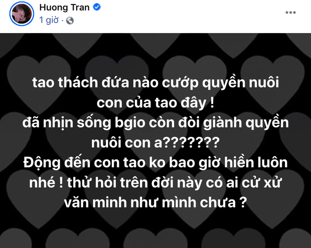 Tưởng yên lành, vợ cũ Việt Anh bỗng đăng đàn tố ai đó cực căng: Tao thách đứa nào cướp quyền nuôi con của tao đấy! - Ảnh 1.