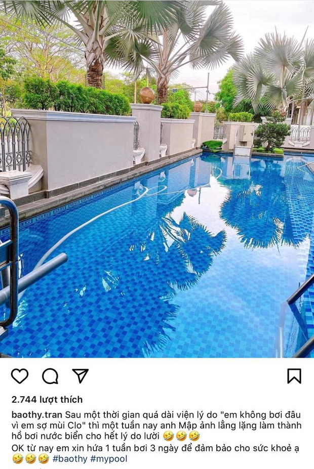 Bảo Thy khoe được ông xã đại gia chiều như bà hoàng, vợ lười bơi vì sợ mùi clo liền làm luôn bể bơi nước biển cho hết lý do! - Ảnh 3. Bảo Thy khoe được ông xã đại gia chiều như bà hoàng, vợ lười bơi vì sợ mùi clo liền làm luôn bể bơi nước biển cho hết lý do! - Ảnh 3.