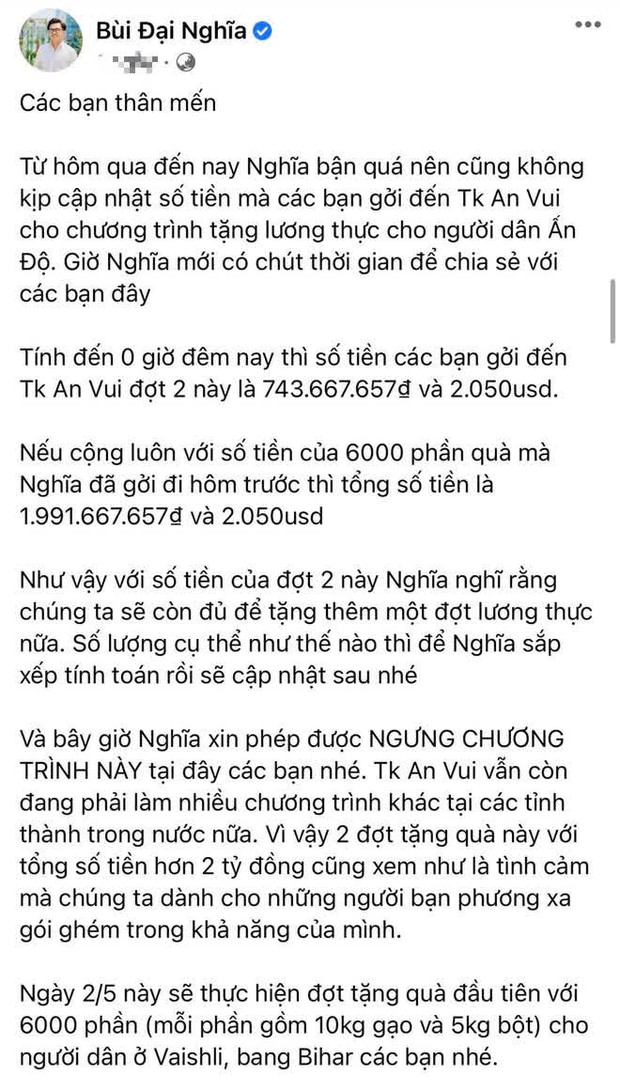 MC Đại Nghĩa đã kêu gọi được 2 tỷ giúp đỡ người dân Ấn Độ sau 4 ngày kêu gọi, nhưng lại ngừng chiến dịch vì 1 lý do - Ảnh 2.