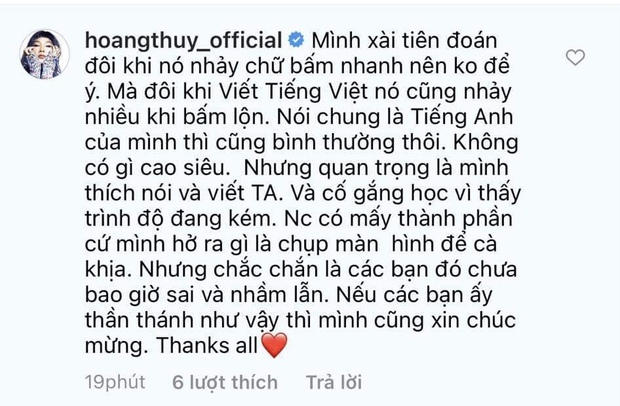 Bị fan bắt lỗi tiếng Anh cơ bản, Hoàng Thuỳ lập tức lên tiếng giải thích nhưng hình như vẫn xài lý do cũ? - Ảnh 3.