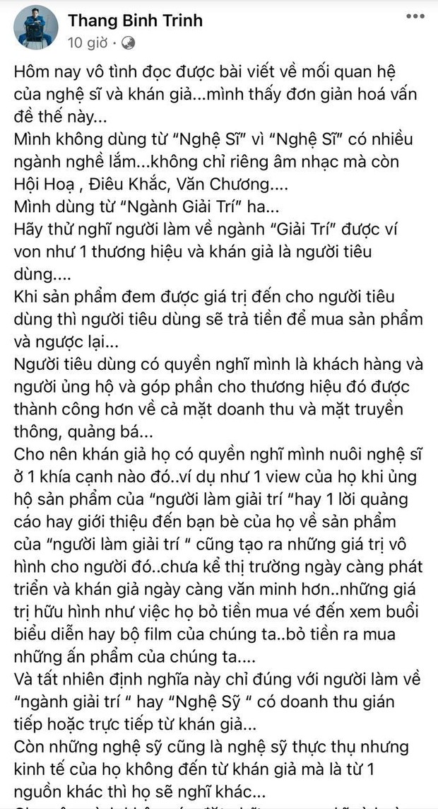 Trịnh Thăng Bình nói gì về quan điểm Công chúng nuôi nghệ sĩ mà được khen ngợi rầm rộ giữa biến căng thế này? - Ảnh 2. Trịnh Thăng Bình nói gì về quan điểm Công chúng nuôi nghệ sĩ mà được khen ngợi rầm rộ giữa biến căng thế này? - Ảnh 2.