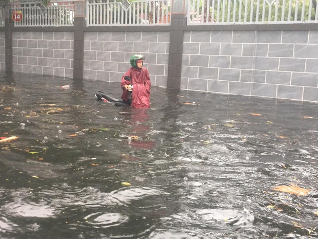 TP.HCM: Mưa lớn kéo dài khiến nhiều tuyến đường ngập nặng, người dân bất lực với phương tiện chết máy - Ảnh 15. TP.HCM: Mưa lớn kéo dài khiến nhiều tuyến đường ngập nặng, người dân bất lực với phương tiện chết máy - Ảnh 15.