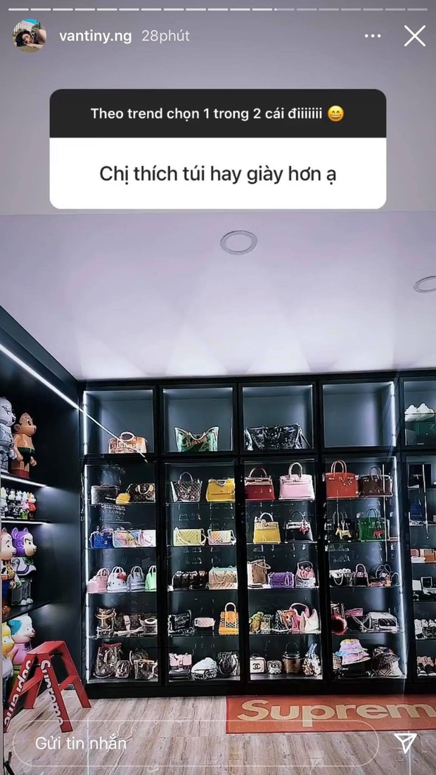 Con dâu ông trùm điện tử Sài Gòn khoe tủ chứa hơn 50 chiếc túi hiệu, xếp kín cả bức tường - Ảnh 2.