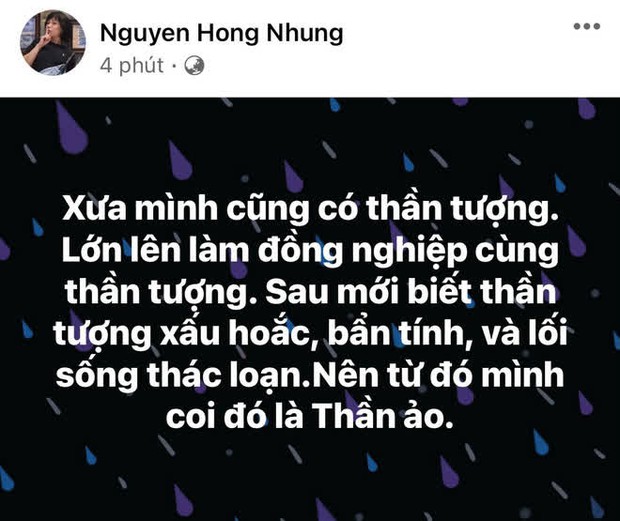 Giữa đêm, vợ Xuân Bắc đăng đàn ám chỉ một người từng thần tượng: Sau mới biết xấu hoắc, bẩn tính, thác loạn nên mình coi là thần ảo - Ảnh 1.