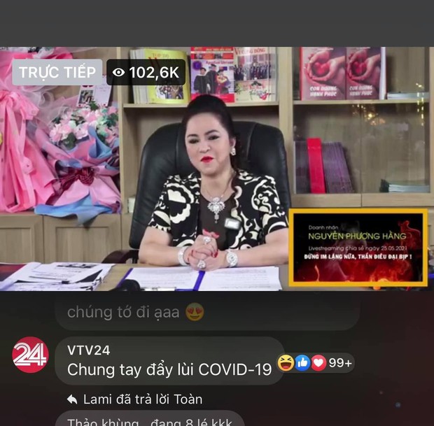 Thực hư chuyện VTV24 tranh thủ tuyên truyền chống dịch trên livestream của bà Phương Hằng - Ảnh 1. Thực hư chuyện VTV24 tranh thủ tuyên truyền chống dịch trên livestream của bà Phương Hằng - Ảnh 1.