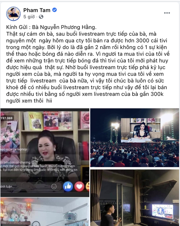 Chủ tịch tập đoàn điện máy: Cảm ơn Phương Hằng, bà livestream xong 1 ngày tôi bán được 3000 cái tivi - Ảnh 2. Chủ tịch tập đoàn điện máy: Cảm ơn Phương Hằng, bà livestream xong 1 ngày tôi bán được 3000 cái tivi - Ảnh 2.
