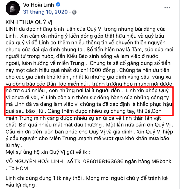 Trong thời gian kêu gọi, NS Hoài Linh từng thông báo chưa thể đi cứu trợ miền Trung ngay vì một lý do - Ảnh 4.