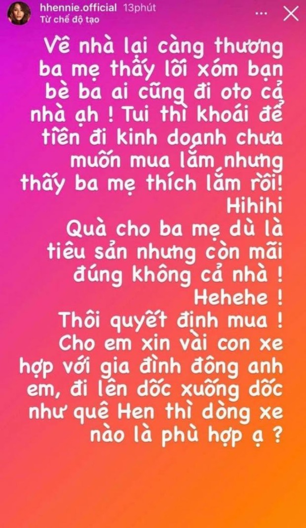 Nói là làm, nàng hậu bình dân nhất Vbiz HHen Niê tậu xế tặng bố mẹ để không thua thiệt với lối xóm bạn bè - Ảnh 2.