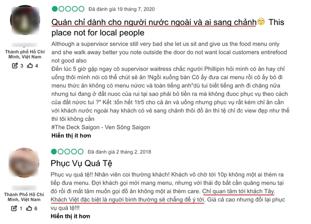 Trước khi bị tố phân biệt đối xử khách Việt và khách Tây, nhà hàng nổi tiếng Sài Gòn nhiều lần bị đánh giá 1 sao vì lý do tương tự - Ảnh 2. Trước khi bị tố phân biệt đối xử khách Việt và khách Tây, nhà hàng nổi tiếng Sài Gòn nhiều lần bị đánh giá 1 sao vì lý do tương tự - Ảnh 2.