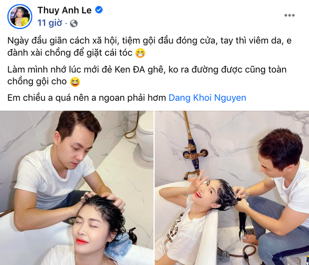 Vợ chồng Đăng Khôi chưa gì đã thả cẩu lương ngay ngày đầu giãn cách XH: Nàng không ra ngoài gội đầu được thì để chàng giúp! - Ảnh 1.