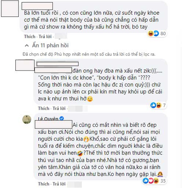 Bị netizen soi xét vì lớn tuổi mà vẫn khoe cơ thể, Lệ Quyên đáp trả: Ai cũng có mắt nhìn và biết rõ đẹp xấu bạn ơi - Ảnh 4. Bị netizen soi xét vì lớn tuổi mà vẫn khoe cơ thể, Lệ Quyên đáp trả: Ai cũng có mắt nhìn và biết rõ đẹp xấu bạn ơi - Ảnh 4.