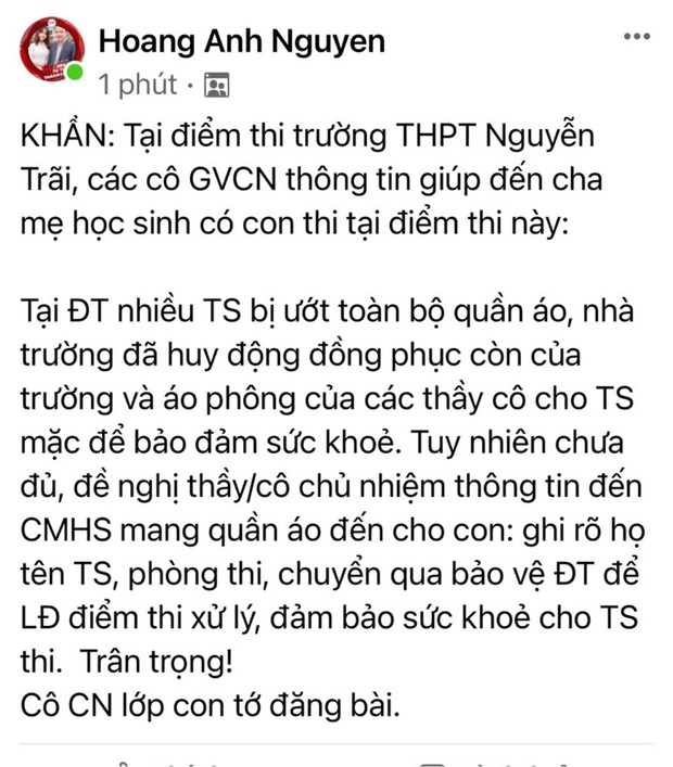 Đi thi mưa gió tầm tã ướt sũng từ đầu tới chân, sĩ tử Hà Nội được huy động hàng trăm bộ quần áo ngay trước giờ làm bài - Ảnh 2.