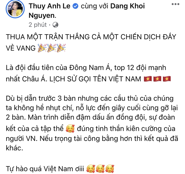 2h sáng dàn sao Việt vẫn xem đến phút cuối, vỡ oà vì kết quả của tuyển Việt Nam: Chúng ta thua 1 trận đấu nhưng làm nên lịch sử! - Ảnh 8.