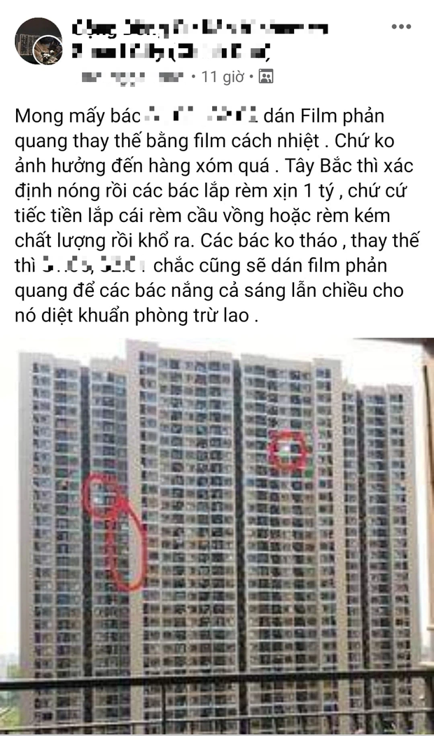 Nỗi khổ của dân chung cư vào mùa hè: Căn hộ đối diện dán giấy cách nhiệt phản quang, hưởng trọn ánh nắng chói chang - Ảnh 1.