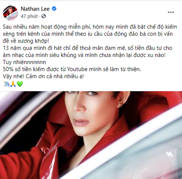 Mãi đến hôm nay Nathan Lee mới bật nút kiếm tiền cho kênh YouTube sau 7 năm, tuyên bố 50% doanh thu sẽ để làm từ thiện - Ảnh 1. Mãi đến hôm nay Nathan Lee mới bật nút kiếm tiền cho kênh YouTube sau 7 năm, tuyên bố 50% doanh thu sẽ để làm từ thiện - Ảnh 1.
