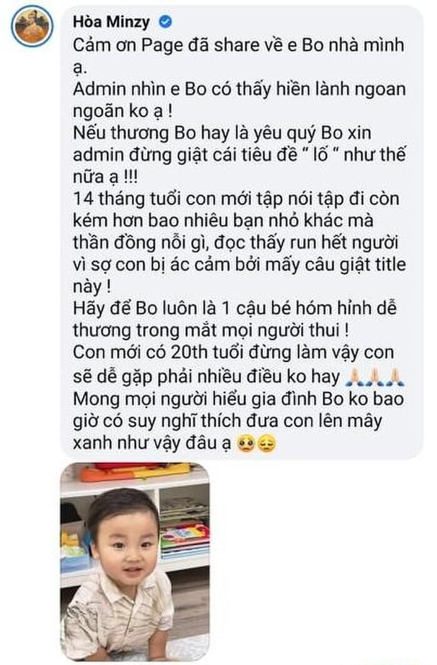 Quý tử được tung hô là thần đồng, Hoà Minzy bất ngờ phản ứng gay gắt: Đọc thấy run hết người vì sợ con bị ác cảm - Ảnh 3. Quý tử được tung hô là thần đồng, Hoà Minzy bất ngờ phản ứng gay gắt: Đọc thấy run hết người vì sợ con bị ác cảm - Ảnh 3.