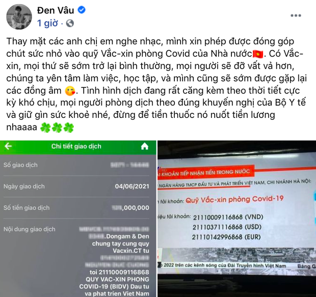 Hành động điểm 10 của Đen Vâu: Tự bỏ tiền nhưng trân trọng ghi tên Đồng Âm cùng ủng hộ quỹ phòng chống dịch Covid-19 - Ảnh 1.