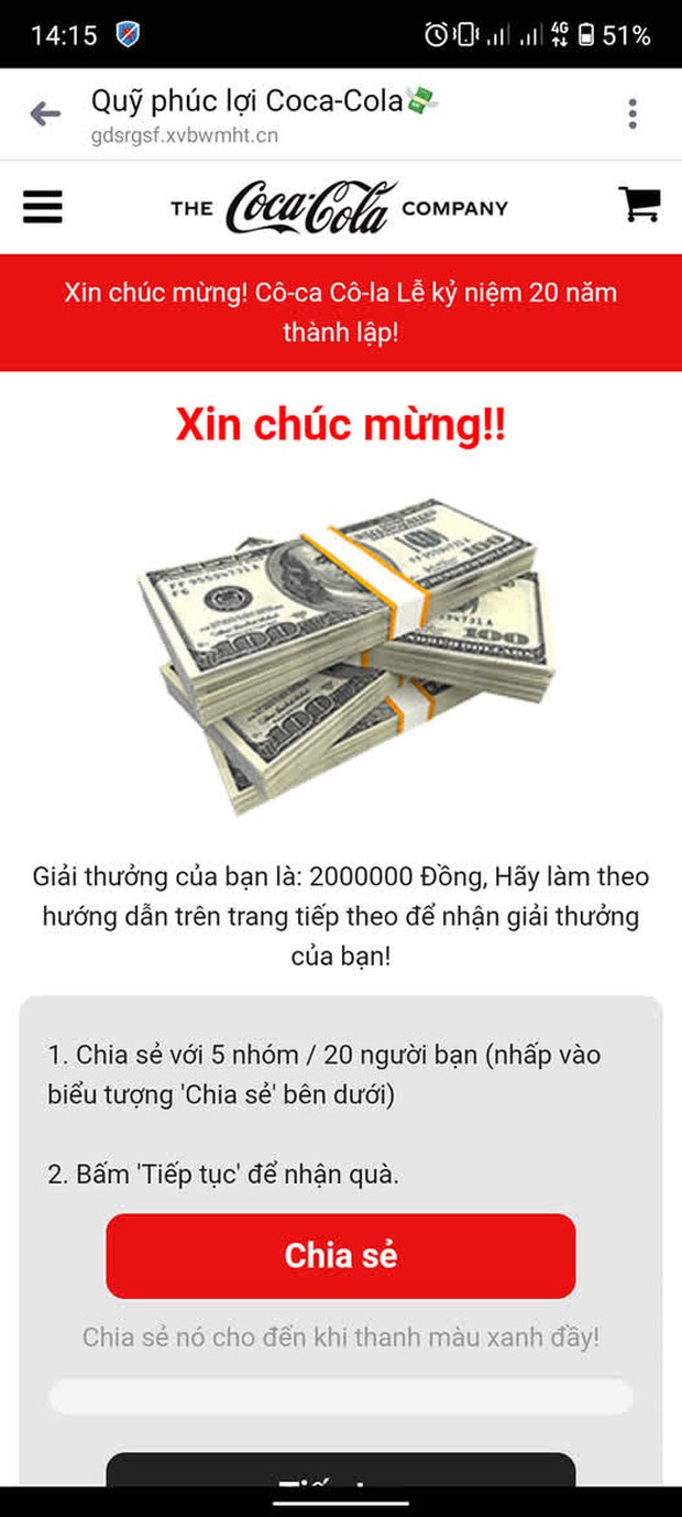 Cảnh báo: Xuất hiện đường link giả mạo Quỹ phúc lợi Coca-Cola trên Facebook, nhiều người dùng sập bẫy, tài khoản bị bốc hơi - Ảnh 1.