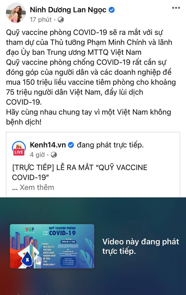 Cả showbiz và dàn KOLs Việt hướng về buổi ra mắt Quỹ vaccine phòng Covid-19, chuyển khoản nóng đóng góp hàng triệu đồng - Ảnh 4. Cả showbiz và dàn KOLs Việt hướng về buổi ra mắt Quỹ vaccine phòng Covid-19, chuyển khoản nóng đóng góp hàng triệu đồng - Ảnh 4.