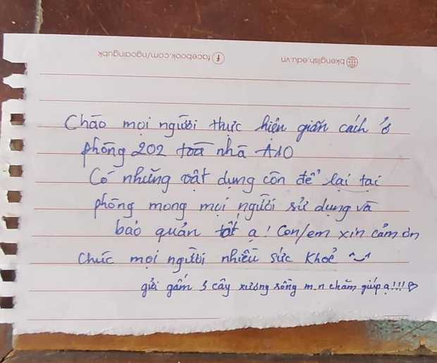 Góc cute xỉu: Sinh viên Ký túc ĐHQG ghi vài lời ấm lòng trước khi rời đi nhường chỗ cho người đến cách ly - Ảnh 2.