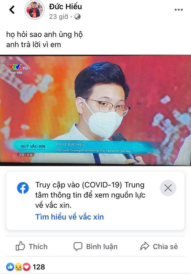 Nam sinh lớp 10 dành tiền ăn sáng đóng góp cho Quỹ vaccine: Thả thính cực ngọt, thành tích học cũng không phải dạng vừa - Ảnh 2.