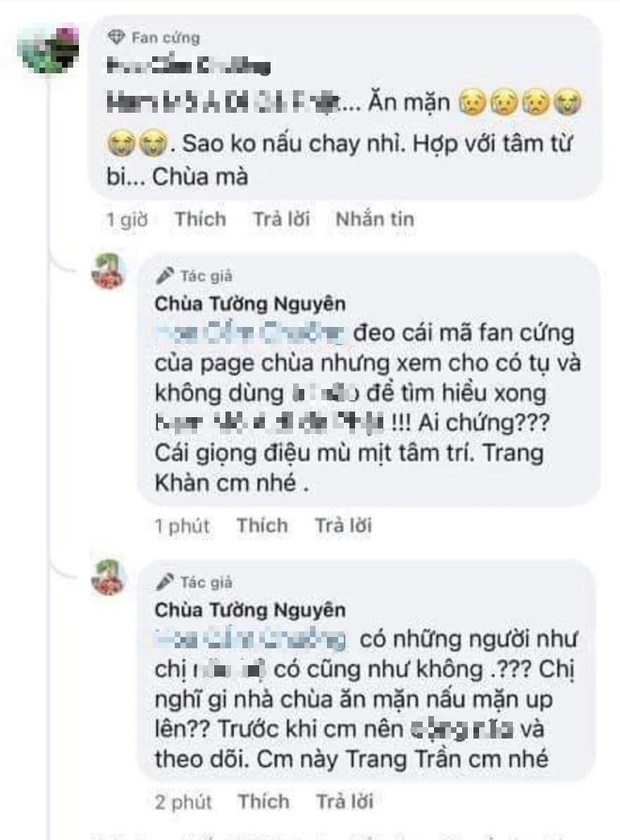 Phẫn nộ Trang Trần dùng fanpage của chùa để đáp trả tay đôi với netizen, lời lẽ kém duyên gây tranh cãi nảy lửa - Ảnh 2.