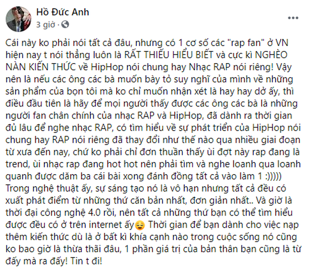 Biến gì đây: Thí sinh Rap Việt MCK, Gonzo,... đồng loạt chia sẻ 1 bài viết chỉ trích rap fan hiện nay thiếu hiểu biết, nghèo nàn kiến thức? - Ảnh 4.