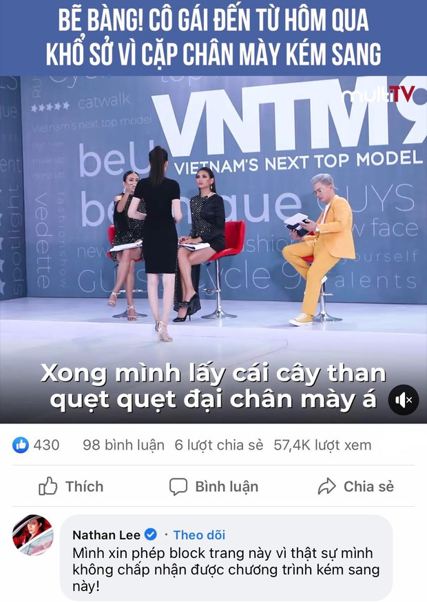 Nathan Lee tuyên bố block fanpage của chương trình truyền hình thực tế nổi tiếng vì lý do kém sang - Ảnh 2. Nathan Lee tuyên bố block fanpage của chương trình truyền hình thực tế nổi tiếng vì lý do kém sang - Ảnh 2.