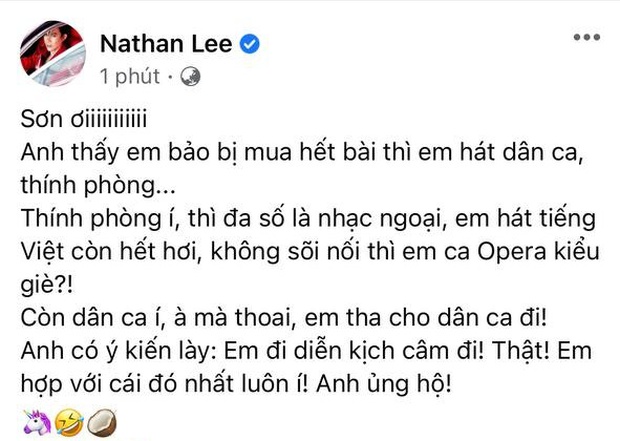 Cao Thái Sơn vừa tuyên bố hát nhạc dân ca, thính phòng, Nathan Lee đã có cú phản dame cực gắt, còn khuyên nên... diễn kịch câm - Ảnh 1. Cao Thái Sơn vừa tuyên bố hát nhạc dân ca, thính phòng, Nathan Lee đã có cú phản dame cực gắt, còn khuyên nên... diễn kịch câm - Ảnh 1.