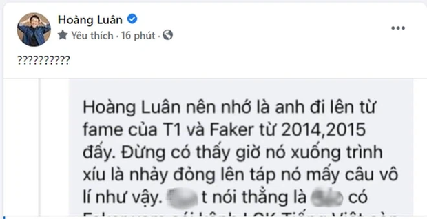Toàn cảnh drama fan Faker và BLV Hoàng Luân tranh cãi nảy lửa sau nhận xét Faker có mặt cho đủ đội hình T1 - Ảnh 3. Toàn cảnh drama fan Faker và BLV Hoàng Luân tranh cãi nảy lửa sau nhận xét Faker có mặt cho đủ đội hình T1 - Ảnh 3.