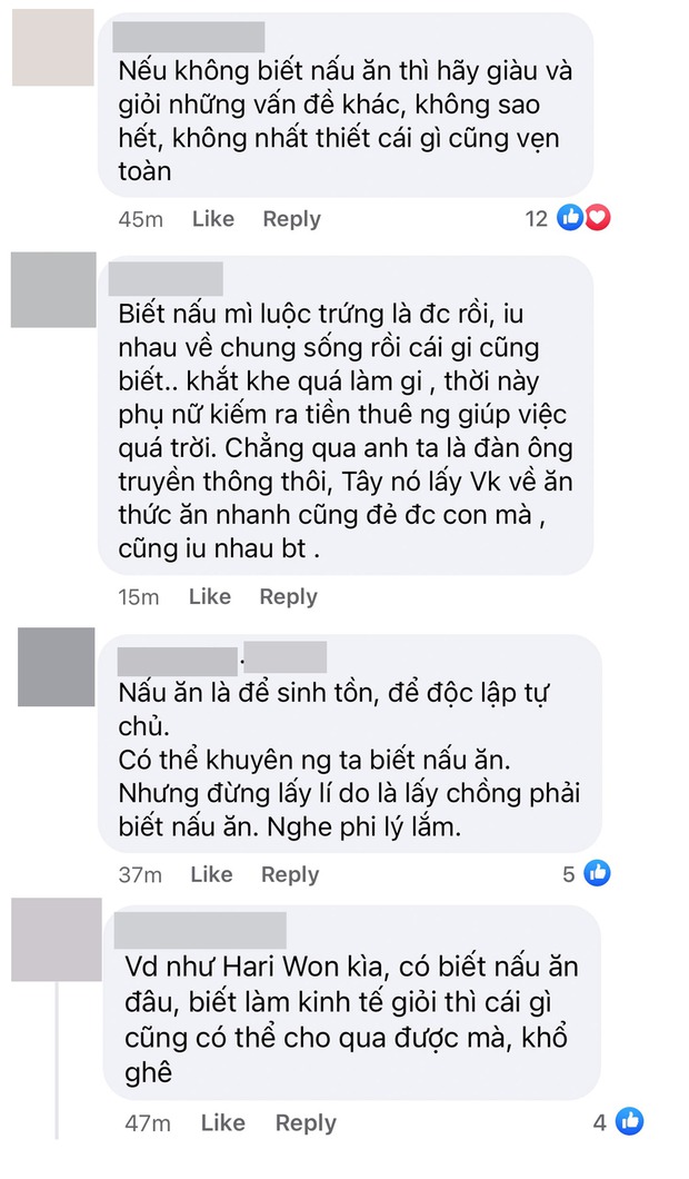 Netizen tranh cãi chuyện người phụ nữ U40 bị từ chối vì không biết nấu ăn: Hari Won cũng bị lôi vào cuộc! - Ảnh 4. Netizen tranh cãi chuyện người phụ nữ U40 bị từ chối vì không biết nấu ăn: Hari Won cũng bị lôi vào cuộc! - Ảnh 4.