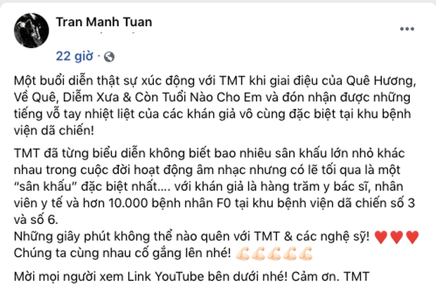 Khi âm nhạc vơi nhẹ nỗi đau: Nghệ sĩ saxophone Trần Mạnh Tuấn biểu diễn tại bệnh viện dã chiến TP.HCM khiến hàng nghìn người xúc động - Ảnh 4.