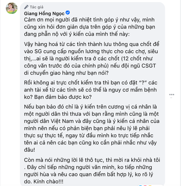 Giang Hồng Ngọc đáp căng khi bị antifan mạt sát, quyết giữ thái độ này đối với đề xuất CSGT làm shipper của Nguyễn Quang Dũng! - Ảnh 2. Giang Hồng Ngọc đáp căng khi bị antifan mạt sát, quyết giữ thái độ này đối với đề xuất CSGT làm shipper của Nguyễn Quang Dũng! - Ảnh 2.