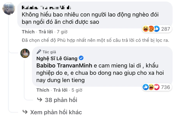 Bị antifan dạy đời thoải mái ăn chơi dù ngoài kia còn bao người nghèo, Lê Giang đáp trả cực gắt - Ảnh 2.