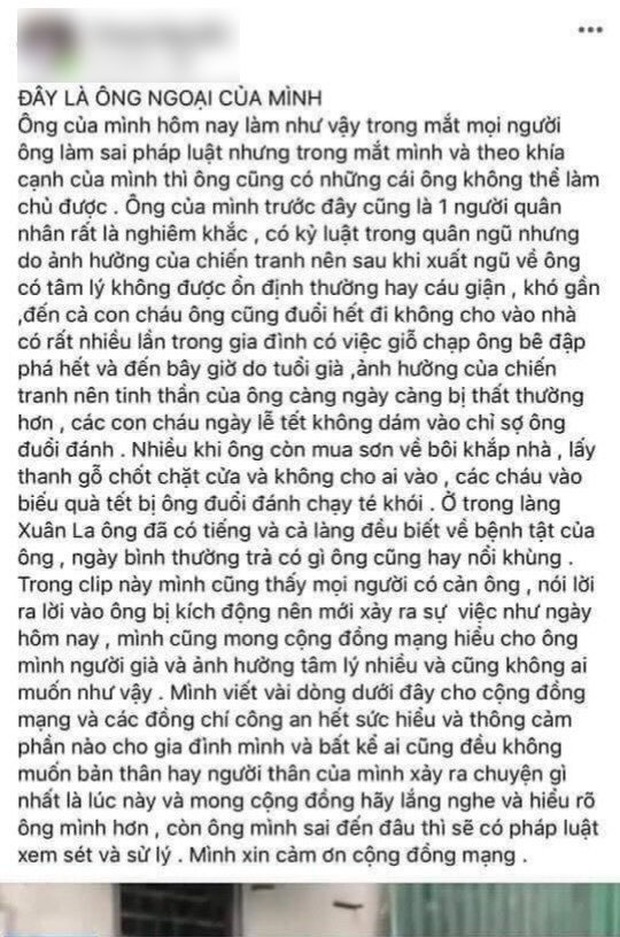 Người nhà ông cụ cầm mũ cối đánh công an chảy máu đầu mong được thông cảm: Sau khi xuất ngũ, tâm lý ông không được ổn định - Ảnh 2.