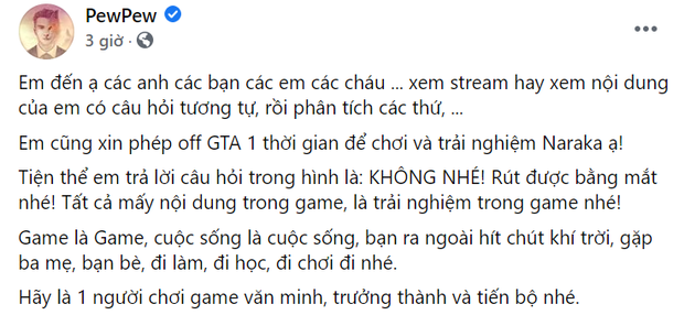 Bị trẻ trâu làm phiền, PewPew tuyên bố nghỉ chơi GTA, khẳng định game là game, cuộc sống là cuộc sống... - Ảnh 5.