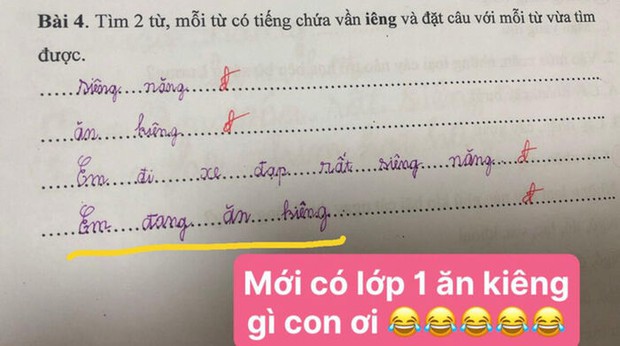 Bài tập Tiếng Việt lớp 1 đặt câu có vần iêng, cô giáo đọc xong hạn hán lời, chịu thua với độ điệu của học trò - Ảnh 1.