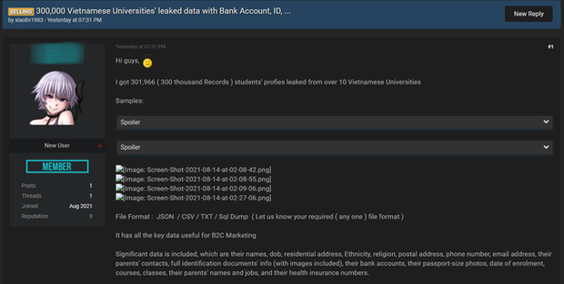 Nghi vấn hơn 300.000 hồ sơ sinh viên của nhiều trường đại học tại Việt Nam bị rao bán trên các diễn đàn MXH - Ảnh 1.