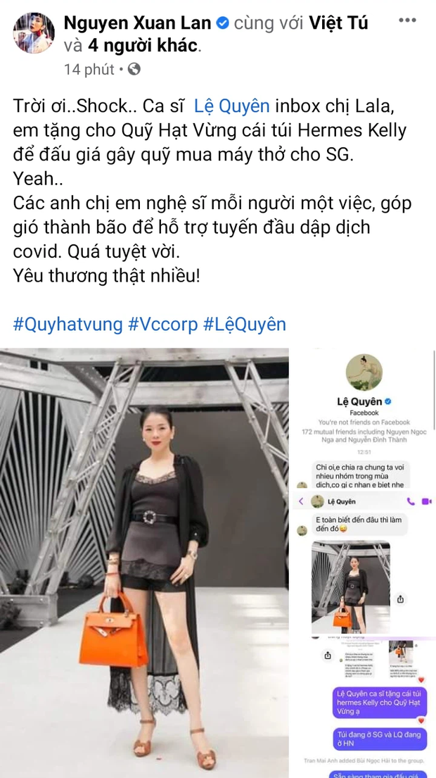 Lệ Quyên góp túi Hermès trị giá khủng đến mức khiến Xuân Lan thảng thốt vào quỹ đấu giá giúp Sài Gòn chống dịch - Ảnh 2. Lệ Quyên góp túi Hermès trị giá khủng đến mức khiến Xuân Lan thảng thốt vào quỹ đấu giá giúp Sài Gòn chống dịch - Ảnh 2.
