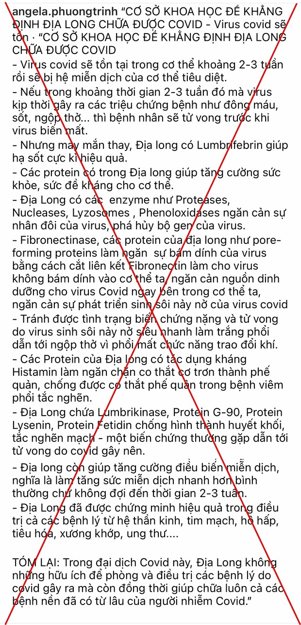 Angela Phương Trinh bị chỉ trích dữ dội vì đăng tải thông tin chữa Covid-19 sai lệch bằng Địa long - Ảnh 2.