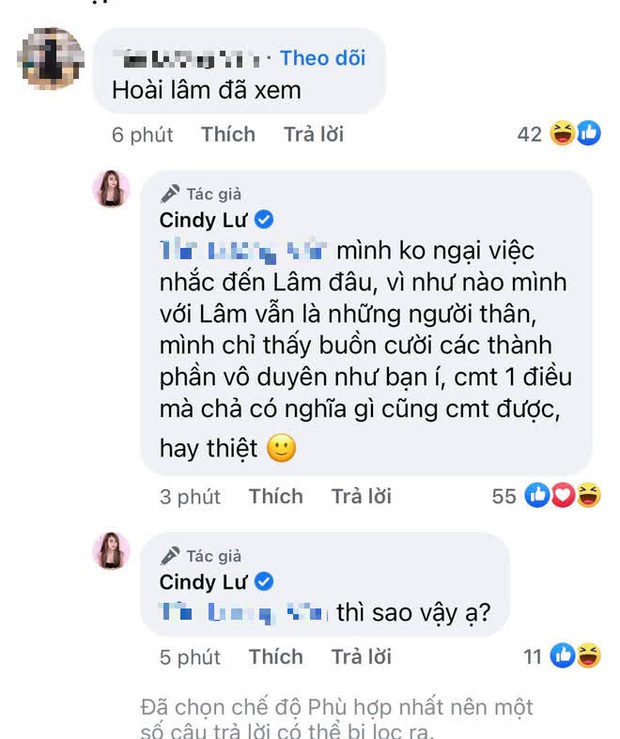 Netizen kém duyên liên tục nhắc đến chồng cũ Hoài Lâm, Cindy Lư liền nói ngay 1 câu thể hiện rõ thái độ - Ảnh 4. Netizen kém duyên liên tục nhắc đến chồng cũ Hoài Lâm, Cindy Lư liền nói ngay 1 câu thể hiện rõ thái độ - Ảnh 4.
