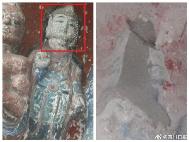 Tượng Phật khắc trên vách núi đá ngàn năm tuổi tại Tứ Xuyên (Trung Quốc) bị đánh cắp - Ảnh 1.